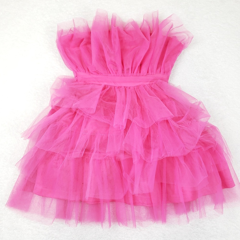 Shero Hot Pink Tulle Mini Dress Womens M Strapless Tiered Party Partycore Glam